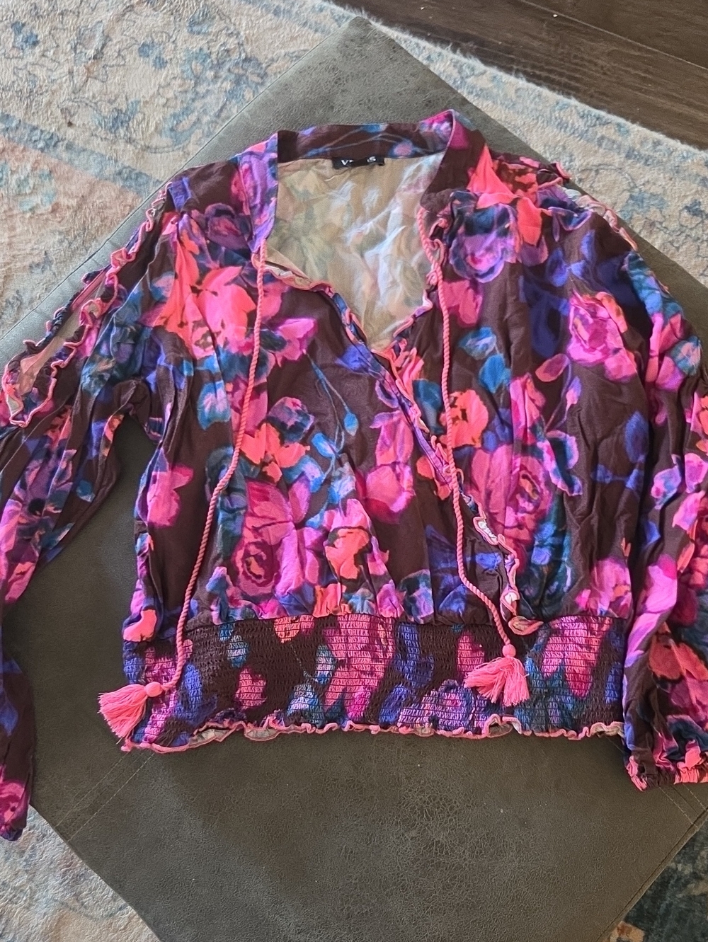 VENUS Floral Tie-Front Hooded Top in Pink & Purple